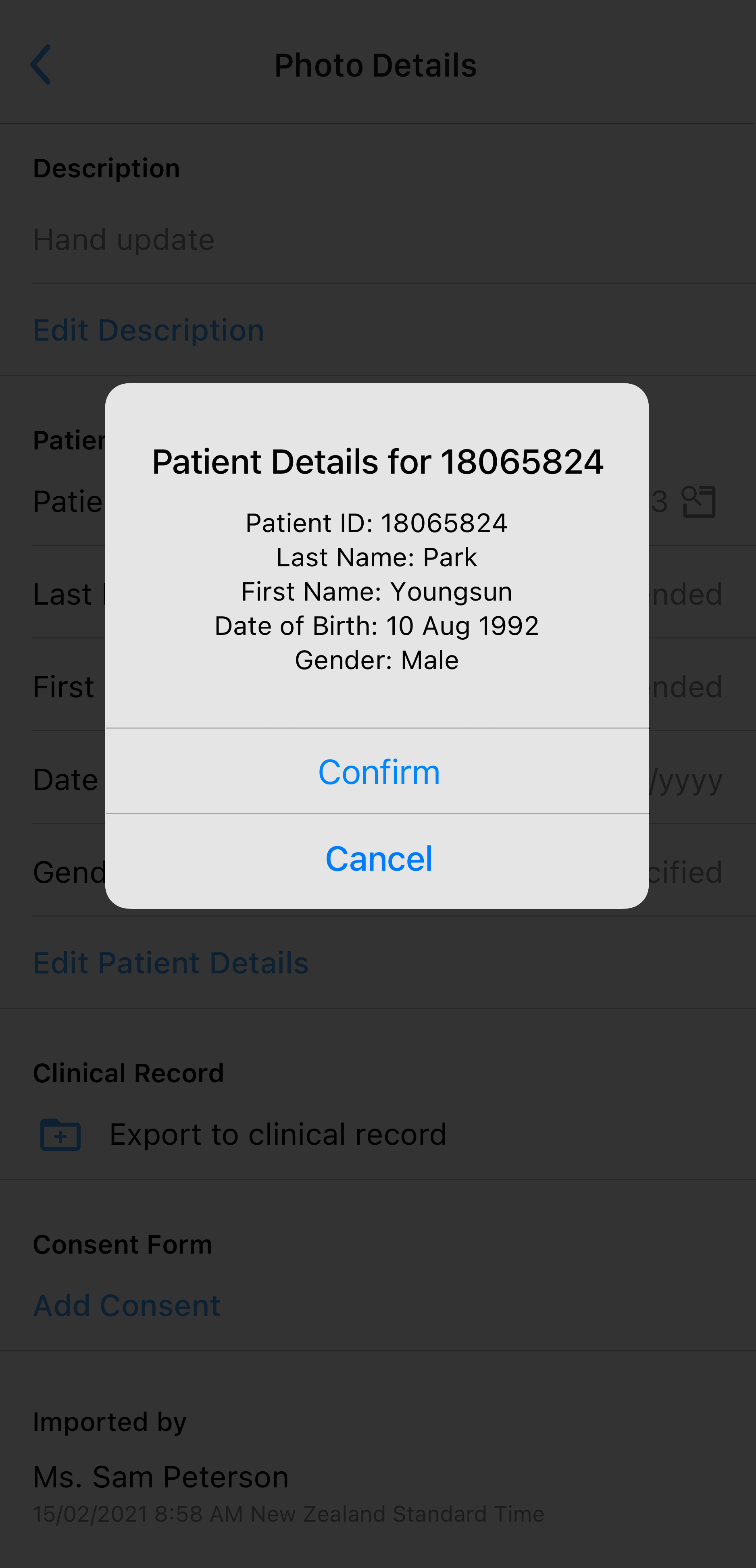 (iOS) Patient Lookup - Confirm